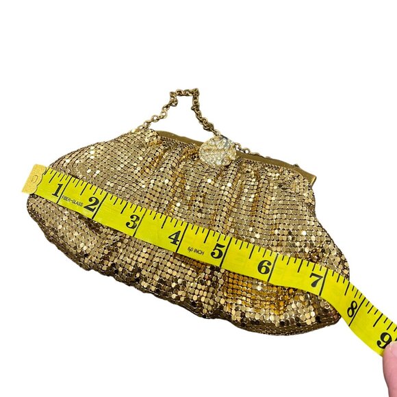 Vintage Whiting & Davis Gold Mesh Evening Bag With Rhinestone Clasp And Chain Ha - Picture 7 of 10